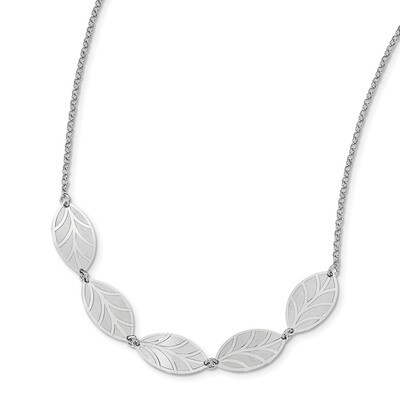 Leslie&#39;s Brushed Polished with 2 inch extender Leaf Necklace Sterling Silver Rhodium-plated HB-QLF1…