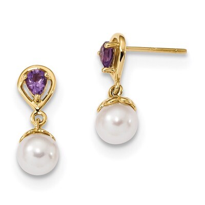 Amethyst &amp; Freshwater Cultured Pearl Post Dangle Earrings 14k Gold XF643AM, MPN: XF643AM, 191101434…