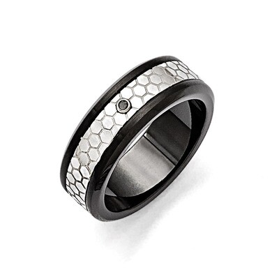 Polished with Brushed Black IP-plated 2pt. Diamond 8mm Band - Stainless Steel SR417 by Chisel, MPN:…