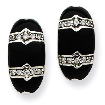 Sterling Silver, CZ &amp; Stone Black Polished Fancy Earrings Sterling Silver QE6863