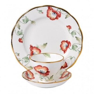 Royal Albert 100 Years 1970 3-Piece Set Teacup Saucer &amp; Plate 8 Inch Poppy 40017570, MPN: 40017570,…