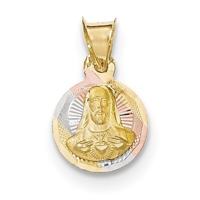 Diamond -cut Sagrado Corazon Circle Pendant 14k &amp; Rhodium Polished K5598, MPN: K5598, 191101459290