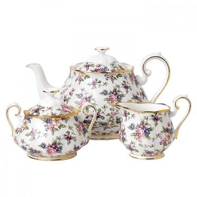 Royal Albert 100 Years 1940 3-Piece Set Teapot Sugar &amp; Creamer English Chintz 40017572, MPN: 400175…
