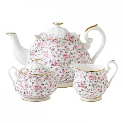 Royal Albert Rose Confetti 3-Piece Set Teapot, Sugar &amp; Creamer, MPN: ROSCON25823, 652383739338