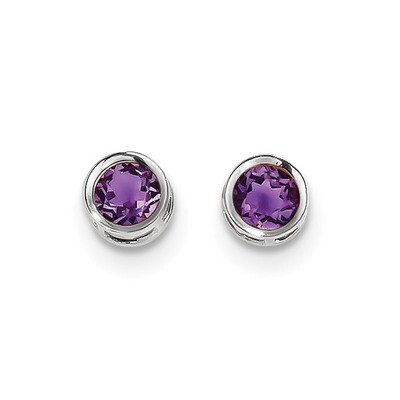 5mm Bezel Amethyst Stud Earrings 14k white Gold XBE254, MPN: XBE254, 191101433474