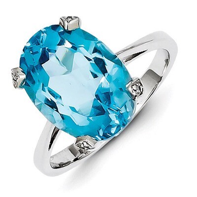 Light Swiss Blue Topaz Diamond Ring Sterling Silver Rhodium QDX549, MPN: QDX549, 886774646541