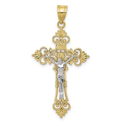 Two-Tone Large Lacey-Edged Inri Crucifix Pendant 10k Gold 10C4388, MPN: 10C4388,