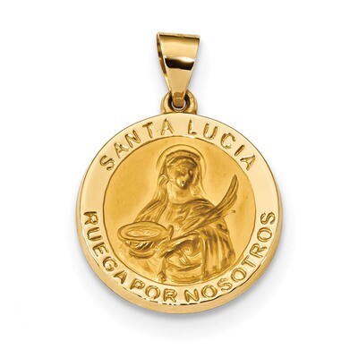 Satin Hollow Spanish Saint Lucy Medal Pendant 14k Gold Polished XR1693, MPN: XR1693, 883957600628