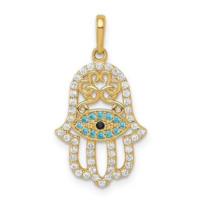 Multi-colored Hamsa Pendant 14k Gold CZ Diamond YC1324, MPN: YC1324, 883957868714