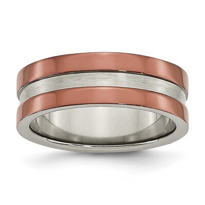 Grooved 8mm Brown Ip-Plated Polished with Brushed Center Band Titanium TB304-10