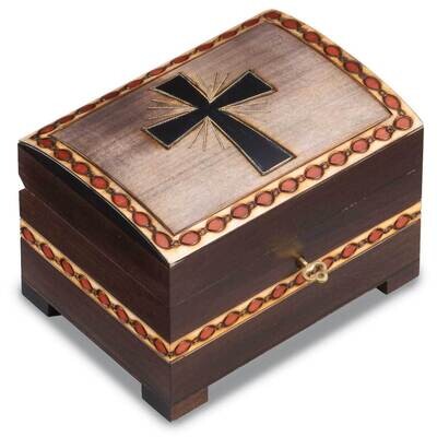 Cross Carved Painted Locking Wooden Keepsake Box GM16153, MPN: GM16153, 610939080778