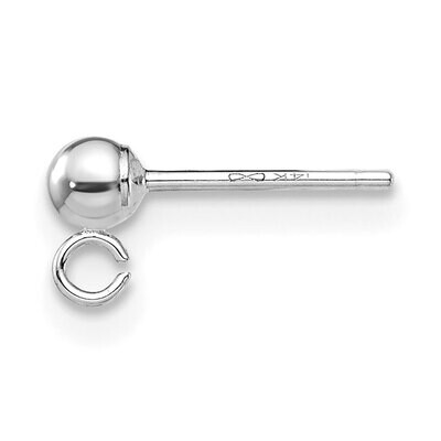3mm Lightweight Ball with Ring Post Earring Mounting 14k White Gold WG607, MPN: WG607,