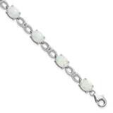 White Created Opal &amp; CZ Diamond Bracelet Sterling Silver Rhodium-Plated Polished QG5926-7.25, MPN: …