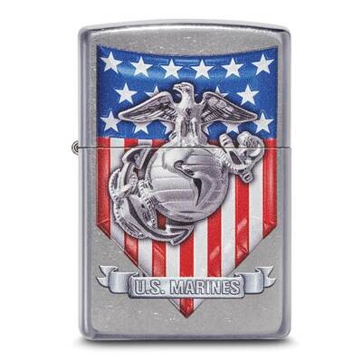 Zippo Street Chrome US Marine Corps Emblem &amp; Flag Lighter GM25795, MPN: GM25795, 191693173222