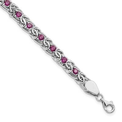 Dark Pink Glass Flat Link 7.5 Inch Bracelet Sterling Silver Rhodium-Plated QG5936-7.5, MPN: QG5936-…