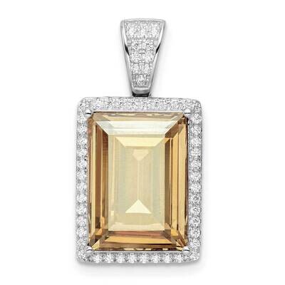 CZ Diamond &amp; Yellow Swarovski Crystal Pendant Sterling Silver Rhodium-Plated QP5615, MPN: QP5615,