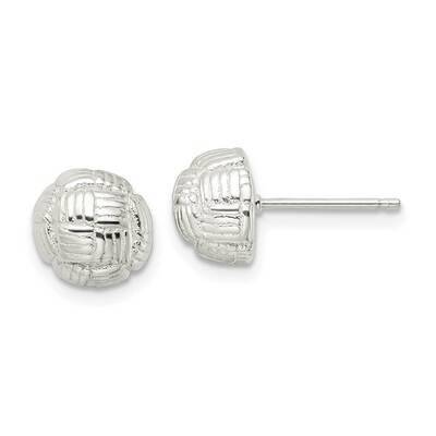 Basket Weave Button Post Earrings Sterling Silver Polished QE16002, MPN: QE16002, 196904150832