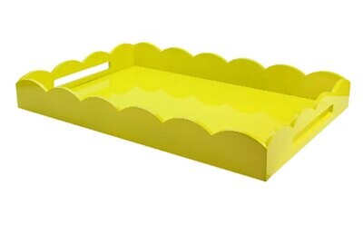 Addison Ross Large Yellow Scalloped Edge Tray 26 x 17 Inch Lacquer TR3004, MPN: TR3004, UPC/EAN: 50…