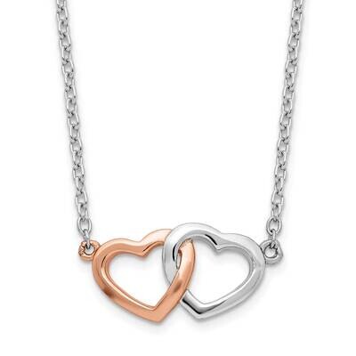 Rose Tone Polished Hearts Necklace 18 Inch Sterling Silver Rhodium-Plated QG6083-18, MPN: QG6083-18…