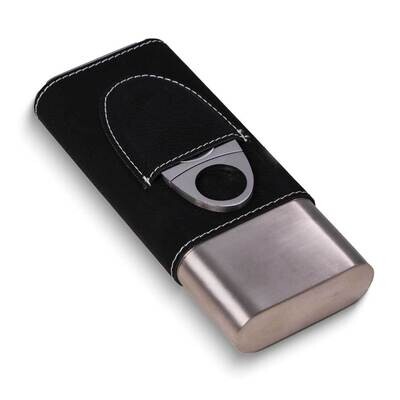 Black Leather Three Cigar Case &amp; Stainless Steel Cutter Set GM24117BK, MPN: GM24117BK, 797140502555