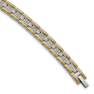 Yellow IP CZ 8.50 Inch Link Bracelet Stainless Steel Polished SRB2009-8.5 by Chisel, MPN: SRB2009-8…