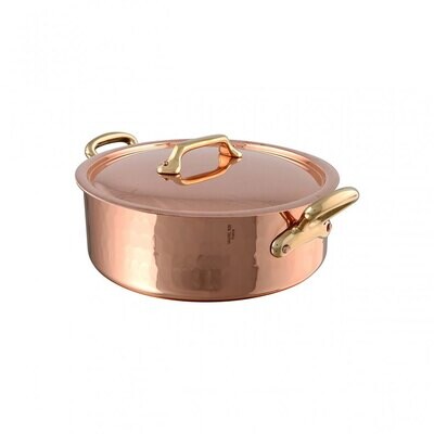 Mauviel M&#39;Tradition Hammered Copper Rondeauwith Lid And Bronze Handles Tin Inside 36cm 215236