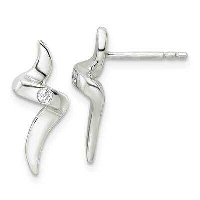 Ribbon Post Earrings Sterling Silver Cz Diamond QE16200, MPN: QE16200, 196904168950