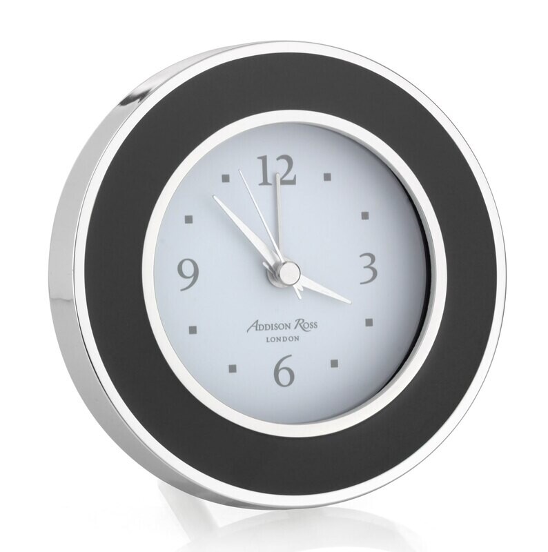 Addison Ross Black & Silver Silent Alarm Clock 4 x 4 InchSilver-plated FR5503