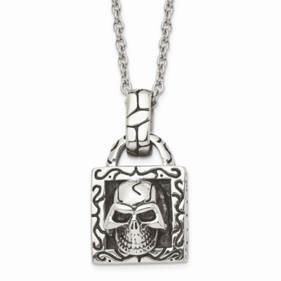 Antiqued Skull Necklace Stainless Steel Polished SRN1491-22 by Chisel, MPN: SRN1491-22, 886774672946