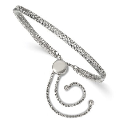 CZ 2 Strand Adjustable Bracelet Stainless Steel Polished SRB2276 by Chisel, MPN: SRB2276, 191101015…
