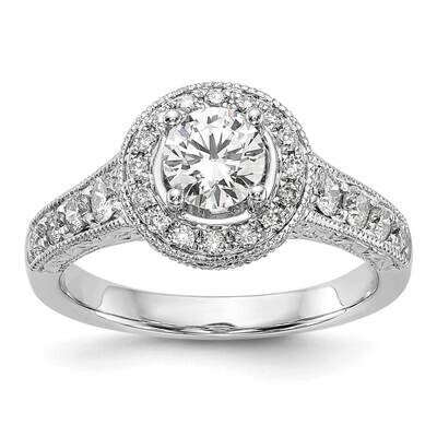 Round Lab Grown Diamond Si1/Si2, G H I, Semi-Mount Halo Engagement Ring 14k White Gold RM2118E-075-…