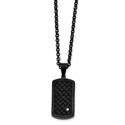 Black Leather Black IP CZ Dogtag Necklace Stainless Steel Brushed SRN2129-24 by Chisel, MPN: SRN212…