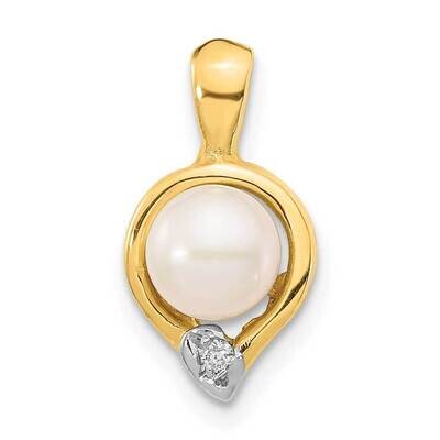 5-6mm White Button Freshwater Cultured Pearl .01 Diamond Pendant 14k Gold XP5291, MPN: XP5291, 8839…
