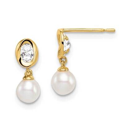 Freshwater Cultured Pearl CZ Diamond Dangle Post Earrings 14k White Gold SE2996 by Madi K, MPN: SE2…