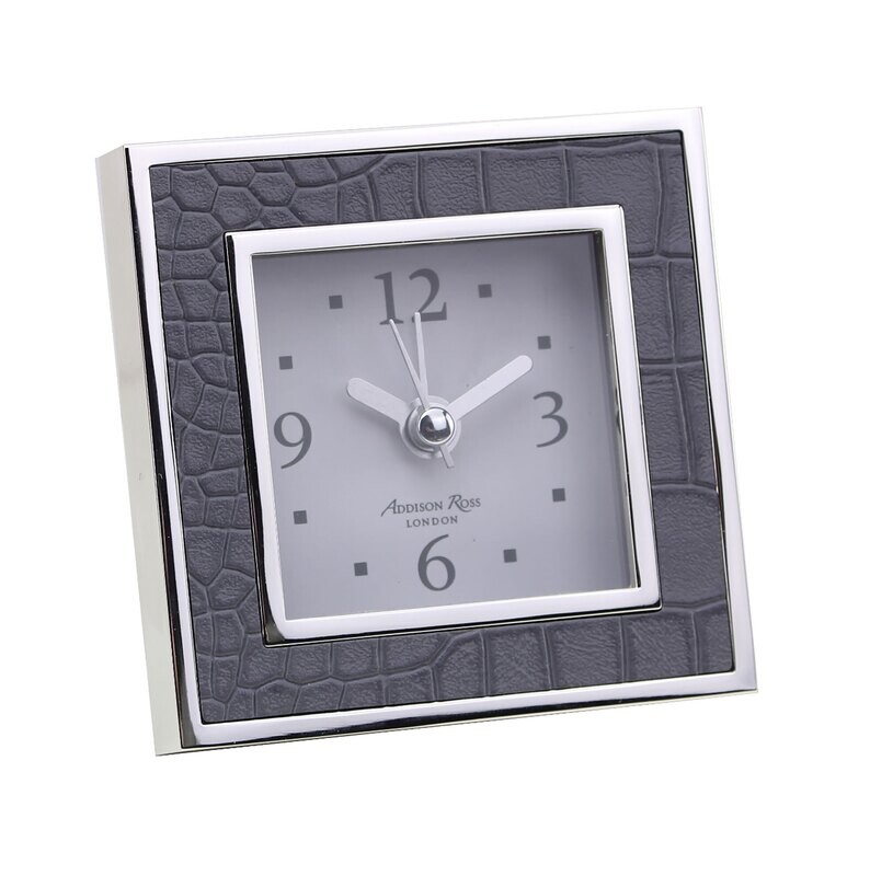 Addison Ross Grey Croc Square Silent Alarm Clock 3 x 3 Inch Silver-plated FR1019