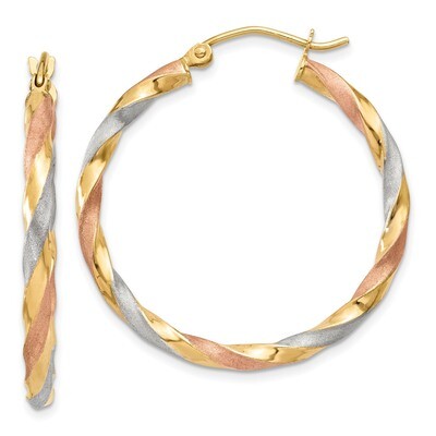 White &amp; Rose Satin Twisted Hoop Earrings 14k Gold &amp; Rhodium TH751, MPN: TH751, 191101458828