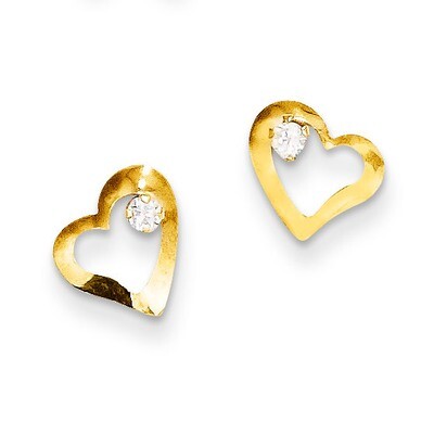 Heart with Synthetic Diamond Post Earrings - 14k Gold SE2063 by Madi K, MPN: SE2063, 886774999333
