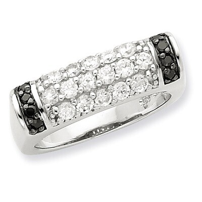 Rhodium Black &amp; White CZ Ring Sterling Silver QR2764-6