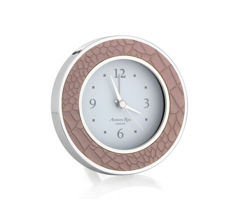 Addison Ross Mocha Croc Silver Silent Alarm Clock 4 x 4 Inch e-Gold Plating FR5616