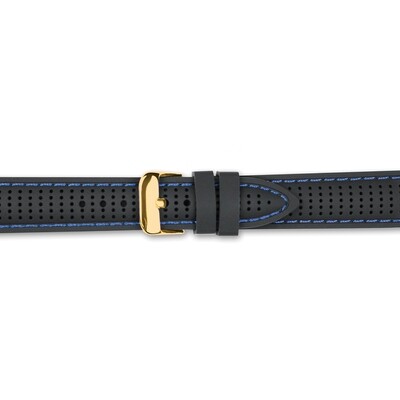 24mm Black with Blue Ventilated Silicone Gold-tone Buckle Watch Band  BA400-24, MPN: BA400-24,
