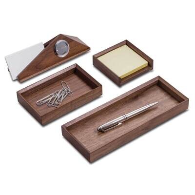 Walnut Wood 4-Piece Desk Set with Clock GM21354, MPN: GM21354, 797140309901