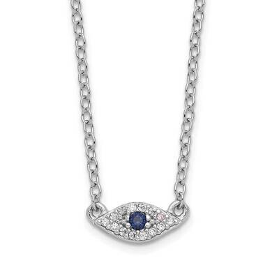 Blue &amp; White CZ Diamond Eye Necklace 18 Inch Sterling Silver Rhodium-Plated Polished QG6011-18, MPN…