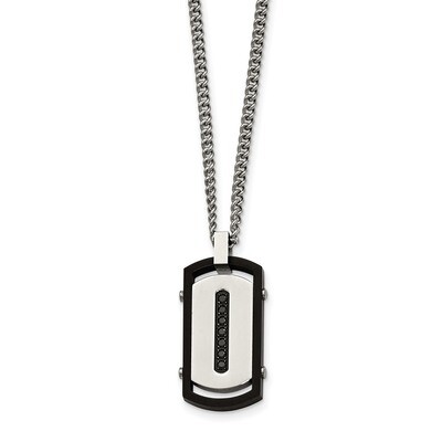 Black IP Rim Black CZ Tag Necklace Stainless Steel Brushed Polished SRN2094-22 by Chisel, MPN: SRN2…