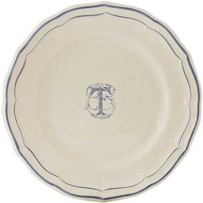Gien Monogram Filet Bleu Dinner Plate Letter T 1710AEXT22, MPN: 1710AEXT22, 840769019390