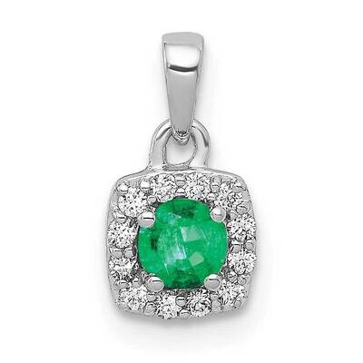 Halo Diamond &amp; .2 Emerald Square Pendant 14k White Gold PM5248-EM-010-WA, MPN: PM5248-EM-010-WA, 88…