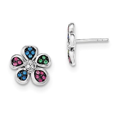 Synthetic Stones &amp; CZ Post Earrings Sterling Silver QE12510