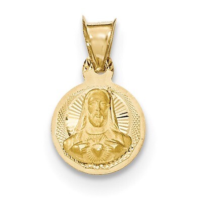 Diamond -cut Sagrado Corazon Circle Pendant 14k Gold Polished K5593, MPN: K5593, 191101365928