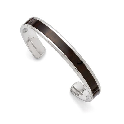 Polished Black Wood Inlay Enameled Bangle - Stainless Steel SRB1508 by Chisel, MPN: SRB1508, 886774…