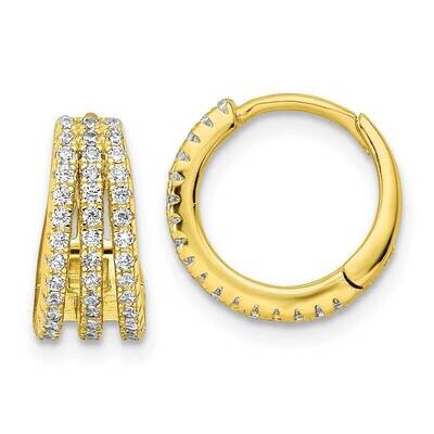 Polished Triple Row CZ Diamond Hinged Hoop Earrings Sterling Silver Gold-Tone QE16308, MPN: QE16308…