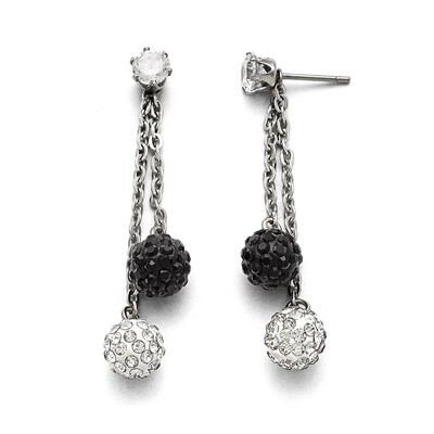 Polished Black and White Crystal Post Dangle Earrings - Stainless Steel SRE848 by Chisel, MPN: SRE8…